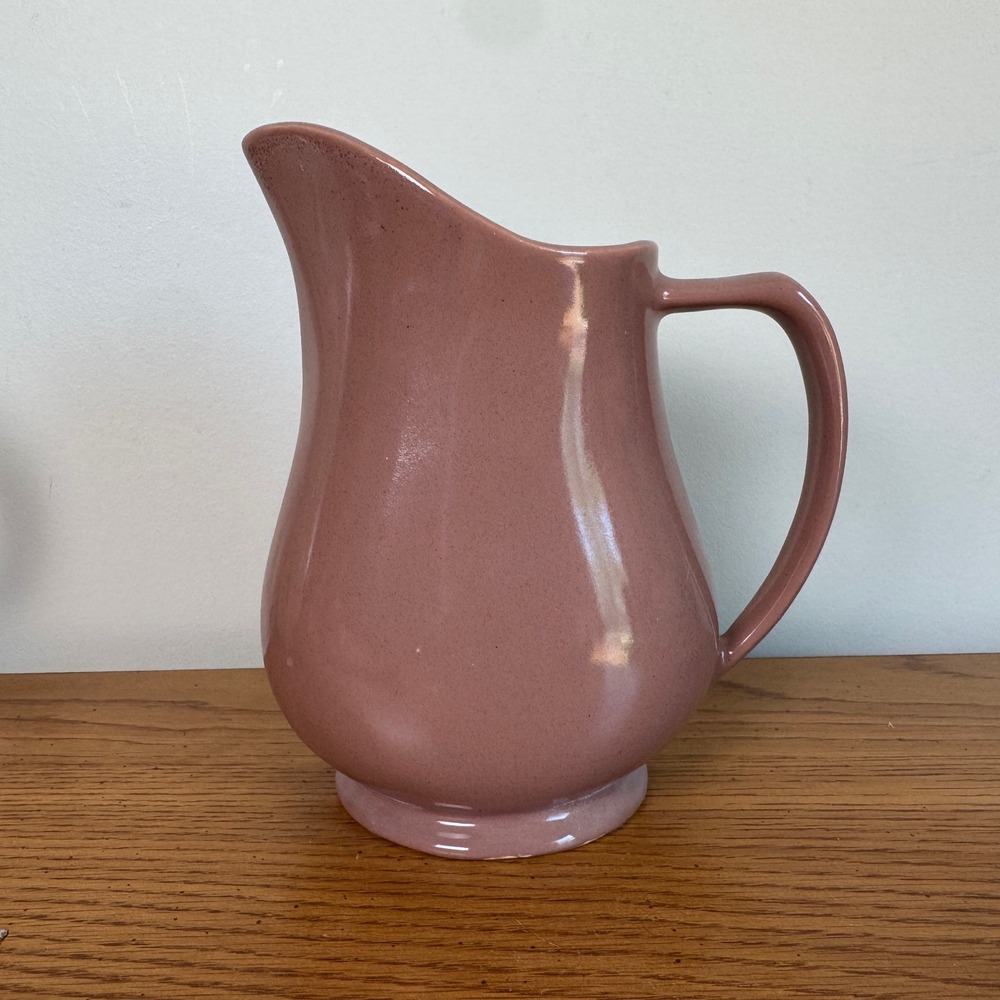Vintage Mauve Dusty Rose Ceramic Pitcher Mid Century Modern Dusty Rose Water Jug